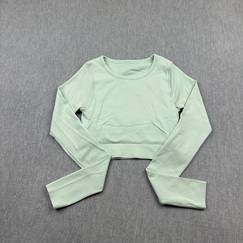 Lululemon Crop Top Women 4 Green Ebb To Street Long Sleeve Ribbed Yoga Gym Run